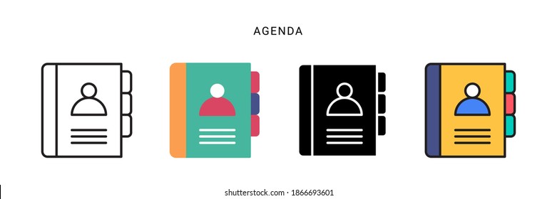 vector de icono de agenda con cuatro estilos diferentes. aislado de fondo blanco.