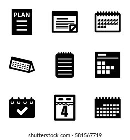 agenda icons set. Set of 9 agenda filled icons such as calendar, notebook, plan