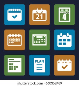 Agenda icons set. set of 9 agenda filled icons such as calendar, plan