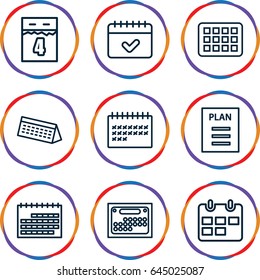 Agenda icons set. set of 9 agenda outline icons such as calendar, plan