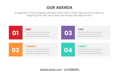 Agenda Infographic Concept For Slide Presentation With 4 Point List And Square Shape