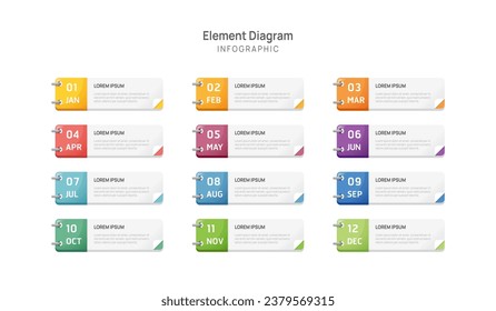 Agenda Infographic template for business. 12 Months Timeline element diagram calendar, 4 quarter milestone vector infographic.