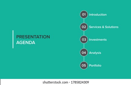 Agenda infographics template, presentation agenda. Vector template design. Editable template of presentation slide representing company agenda, meeting agenda.