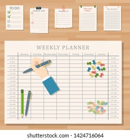 Agenda list vector business paper clipboard in flat style self-adhesive checklist notes schedule calendar planner organizer article illustration. Make wishlist and shopping list plan to do just.