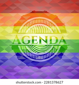 Agenda on mosaic background with the colors of the LGBT flag. 