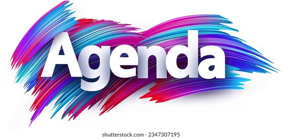 Agenda paper word sign with colorful spectrum paint brush strokes over white. Vector illustration.