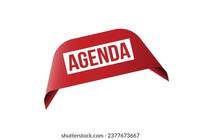 Agenda red ribbon label banner. Open available now sign or Agenda tag.