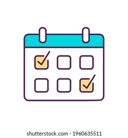 Agenda RGB color icon. Arranged, planned meeting and event on schedule. Calendar for tracking daily plans. Meeting activities list. Timetable. Detailed plan. Isolated vector illustration