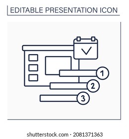 Agenda Slide Line Icon. Slide With Simple List Of Hyperlinked Topics. Presentation Concept. Isolated Vector Illustration. Editable Stroke