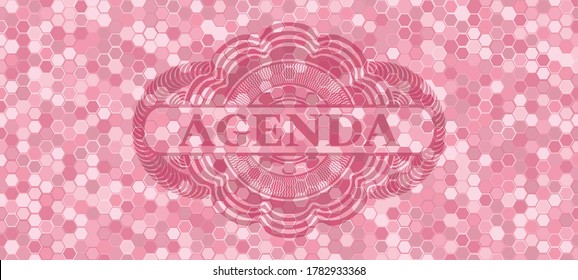Texto de la agenda dentro del patrón de estilo mosaico de mosaico rosa patrón realista. Fondo de diseño hexágono geométrico. Ilustración vectorial. 