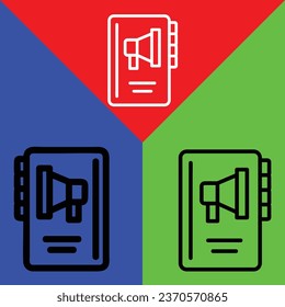 Agenda Vector Icon, Outline style icon, from Advertisement icons collection, isolated on Red, Yellow, Green and White Background.