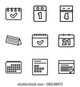 agenda vector icons. Set of 9 agenda outline icons such as calendar, plan, 1st day calendar