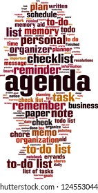 Agenda word cloud concept. Vector illustration