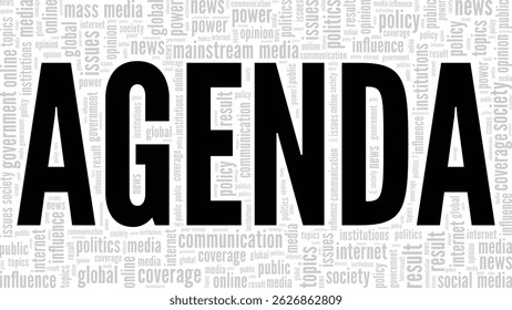 Agenda word cloud conceptual design isolated on white background.