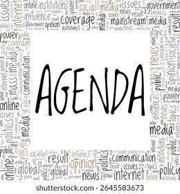 Agenda word cloud conceptual design isolated on white background.