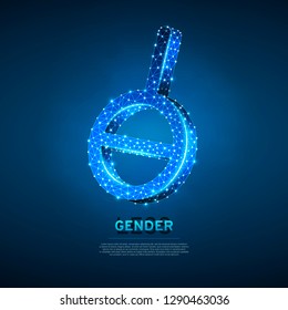 Agender, asexual symbol. Wireframe digital 3d illustration. Low poly neutrally genderless people concept on blue background. Abstract Vector polygonal neon LGBT sign. RGB color mode