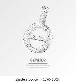 Agender, asexual symbol. Wireframe digital 3d illustration. Low poly neutrally genderless people concept on white background. Abstract Vector polygonal origami style LGBT sign. RGB color mode