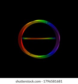 Agender outline vector icon. Symbol, logo illustration.Thin line wavy with lgbt colors on black background