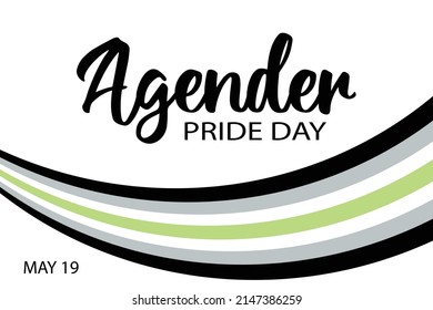 Agender Pride Day on May 19 vector banner with agender ribbon flag symbol of LGBT community. Simple design for poster, greeting card, flyer