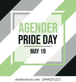 Agender Pride Day poster vector illustration. Agender pride flag square frame vector illustration. Template for background, banner, card. May 19 every year. Important day