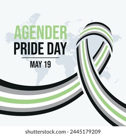 Agender Pride Day poster vector illustration. Agender pride flag ribbon vector illustration. Template for background, banner, card. May 19 every year. Important day