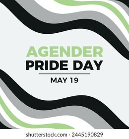 Agender Pride Day poster vector illustration. Waving abstract agender pride flag frame vector illustration. Template for background, banner, card. May 19 every year. Important day