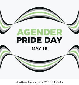 Agender Pride Day poster vector illustration. Waving abstract agender pride flag frame vector illustration. Template for background, banner, card. May 19 every year. Important day