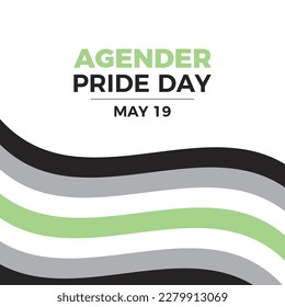Agender Pride Day Vektorgrafik. Agender windet Stolz Flag Symbol Vektorgrafik. Abstraktes Flag-Designelement der Agender einzeln auf weißem Hintergrund. Der 19. Mai jedes Jahres. Wichtiger Tag