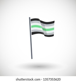 Agender pride flag icon Flag with black, grey, white and green stripes waving in the wind Vector illustration LGBT flat design Isolated on white background