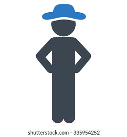 Agent Akimbo vector icon. Style is bicolor flat symbol, smooth blue colors, rounded angles, white background.