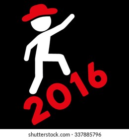 Agent Climbing 2016 vector icon. Style is bicolor flat symbol, red and white colors, rounded angles, black background.