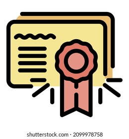 Agent diploma icon. Outline agent diploma vector icon color flat isolated
