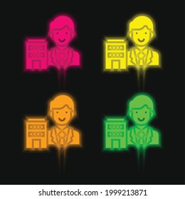 Agent four color glowing neon vector icon