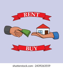 Agent Hand Holding House Selling Vector Cartoon Icon Renting a House Vector Illustration Giving Money for House Illustration Rent or Sell Vector Icon