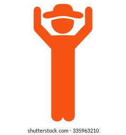 Agent Hands Up vector icon. Style is flat symbol, orange color, rounded angles, white background.