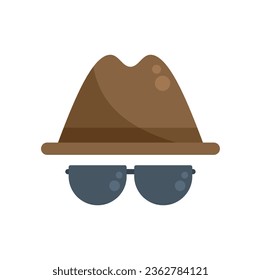 Agent hat and glasses icon flat vector. Secret service. Call support isolated