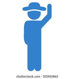 Agent Hello vector icon. Style is flat symbol, cobalt color, rounded angles, white background.