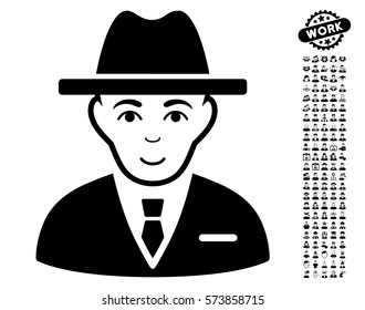 Agent icon with bonus men pictograph collection. Vector illustration style is flat iconic black symbols on white background.