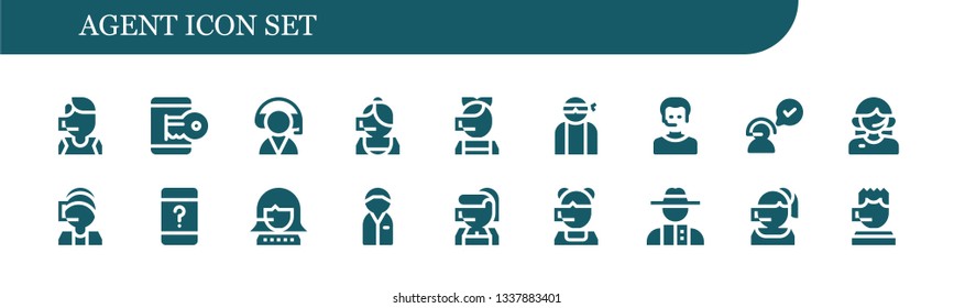 agent icon set. 18 filled agent icons.  Simple modern icons about  - Call center, Hacker, Customer service, Operator, Policeman, Detective