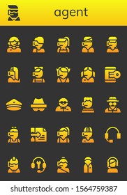 agent icon set. 26 filled agent icons.  Simple modern icons about  - Customer service, Call center, Hacker, Police hat, Bodyguard, Invisible man, Headset, Customer support, Policeman