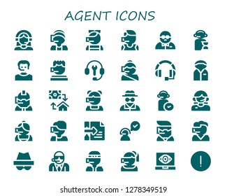  agent icon set. 30 filled agent icons. Simple modern icons about  - Customer support, Call center, Bodyguard, Operator, Headset, Policeman, Mortgage, Invisible man, Customer service