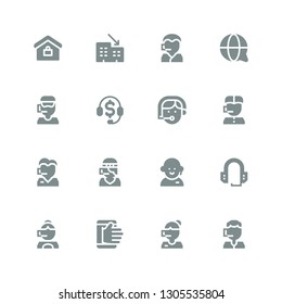 agent icon set. Collection of 16 filled agent icons included Call center, Hacking, Headset, Customer service, Phone operator, Telemarketing, Rental, Real estate
