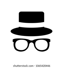 Agent icon. Spy sunglasses. Hat and glasses