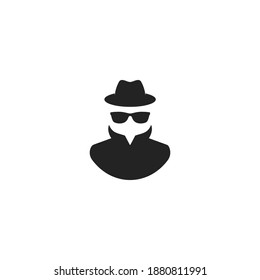 Agent icon. Spy sunglasses. Hat and glasses stock vector illustration flat style on white background svg