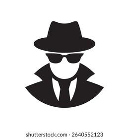 Agent icon. Spy sunglasses. Hat and glasses stock vector illustration.