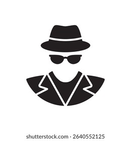 Agent icon. Spy sunglasses. Hat and glasses stock vector illustration.