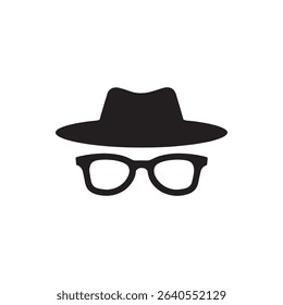 Agent icon. Spy sunglasses. Hat and glasses stock vector illustration.