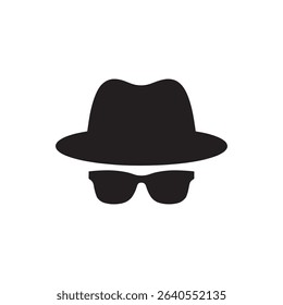 Agent icon. Spy sunglasses. Hat and glasses stock vector illustration.