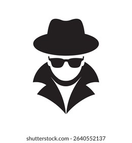 Agent icon. Spy sunglasses. Hat and glasses stock vector illustration.