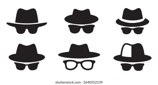 Agent icon. Spy sunglasses. Hat and glasses stock vector illustration.